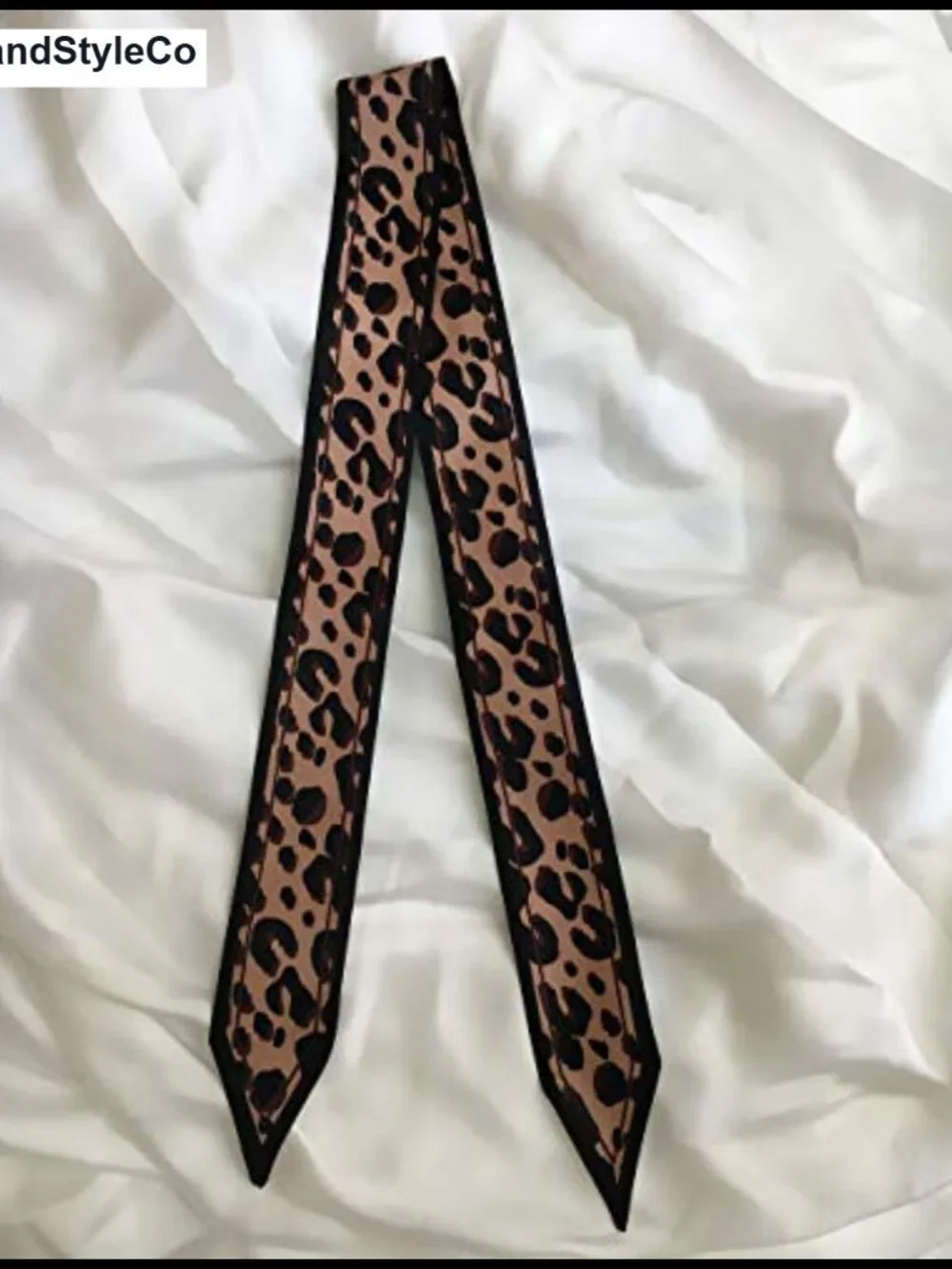 2 Pack Leopard Print Fashion Scarf Set, Imitated Silk Neckerchief, Bag Handle